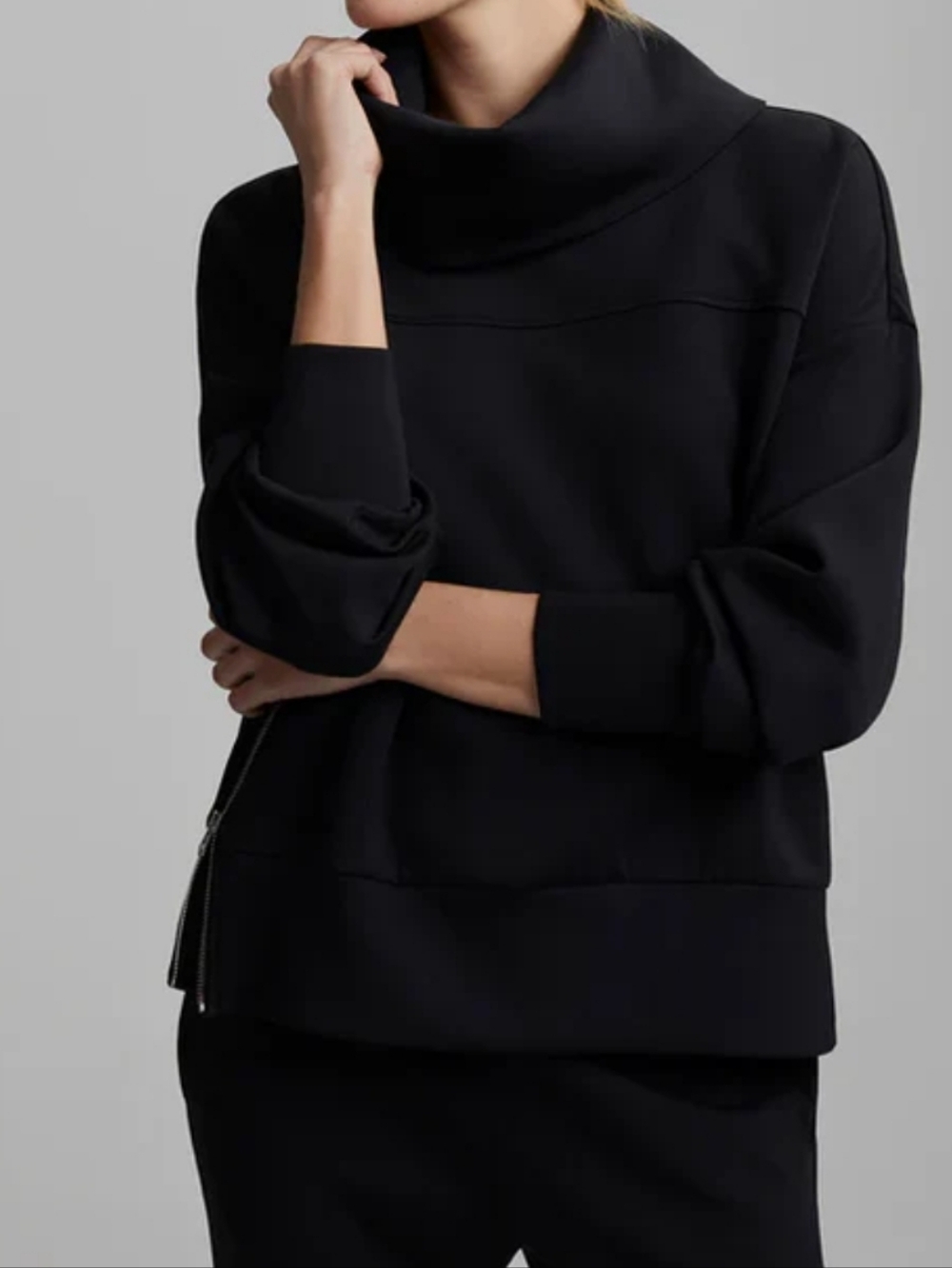 VARLEY Priya Black Longline Cowl Neck Sweatshirt Sz S Retail $158